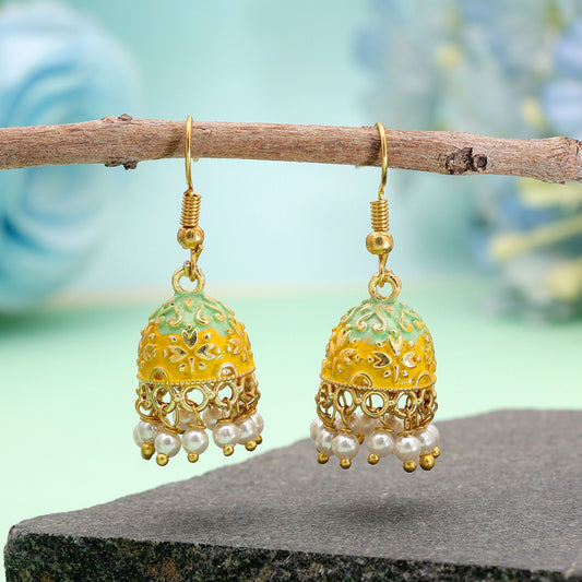 Yellow Color Mint Meena Earrings Featuring Stylish Ethnic Traditional Pattern