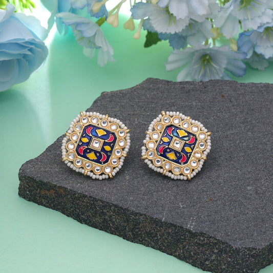 Blue Color Meenakari Earrings Featuring Trendy Traditional Festive Wear Style