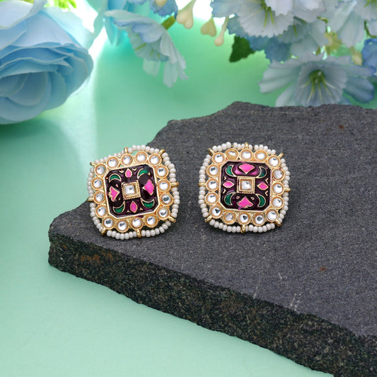 Purple Color Meenakari Earrings Featuring Royal Traditional Fashion Look
