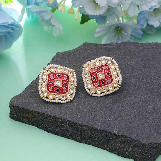 Red Color Meenakari Earrings Crafted with Elegant Festive Jewelry Style