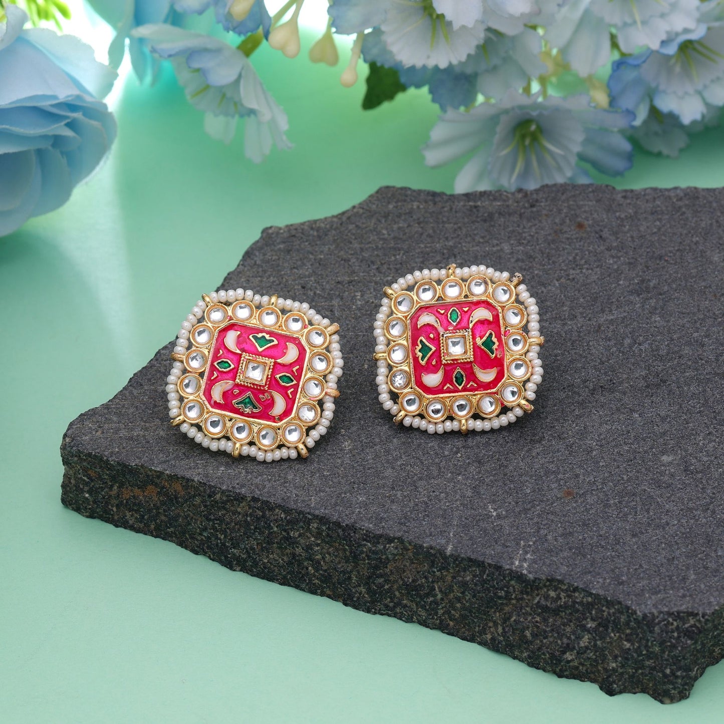 Rani Color Meenakari Earrings with Elegant Handmade Ethnic Jewelry Design