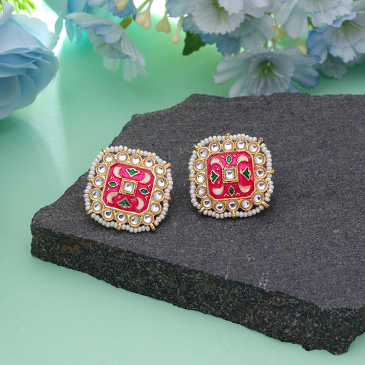 Rani Color Meenakari Earrings with Elegant Handmade Ethnic Jewelry Design