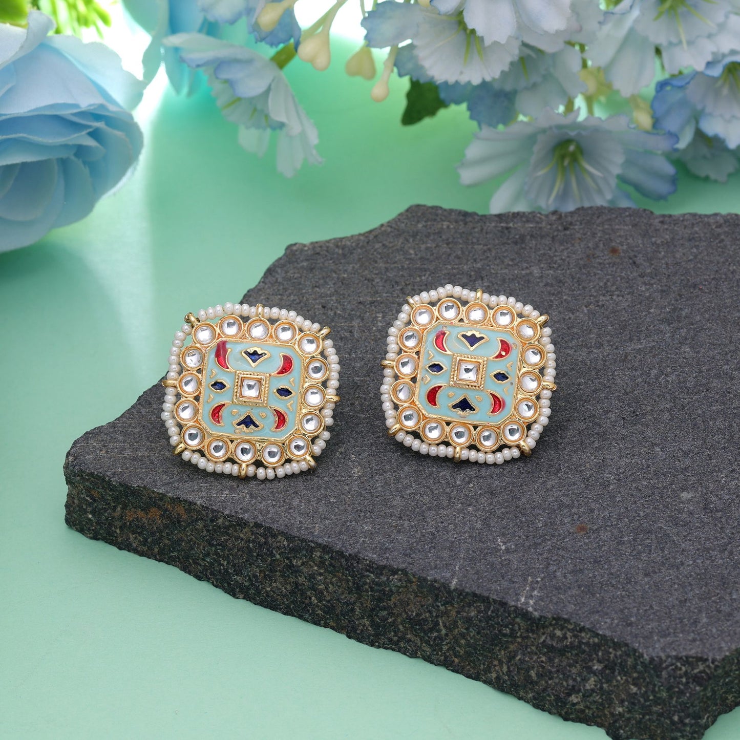 Sky Blue Color Meenakari Earrings with Beautiful Designer Ethnic Appeal