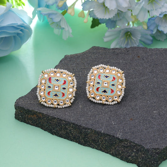 Sky Blue Color Meenakari Earrings with Beautiful Designer Ethnic Appeal