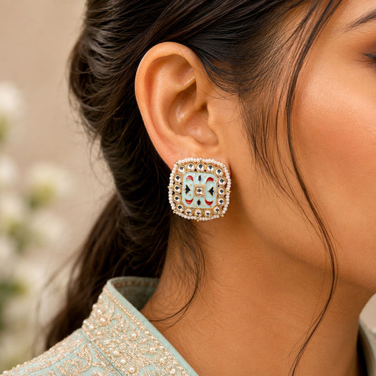Sky Blue Color Meenakari Earrings with Beautiful Designer Ethnic Appeal