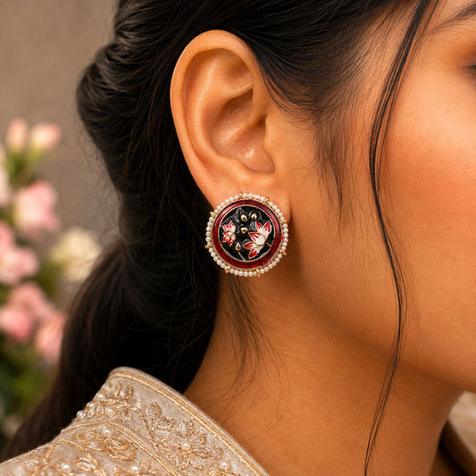 Black Color Meenakari Earrings with Attractive Ethnic Fashion Jewelry Design