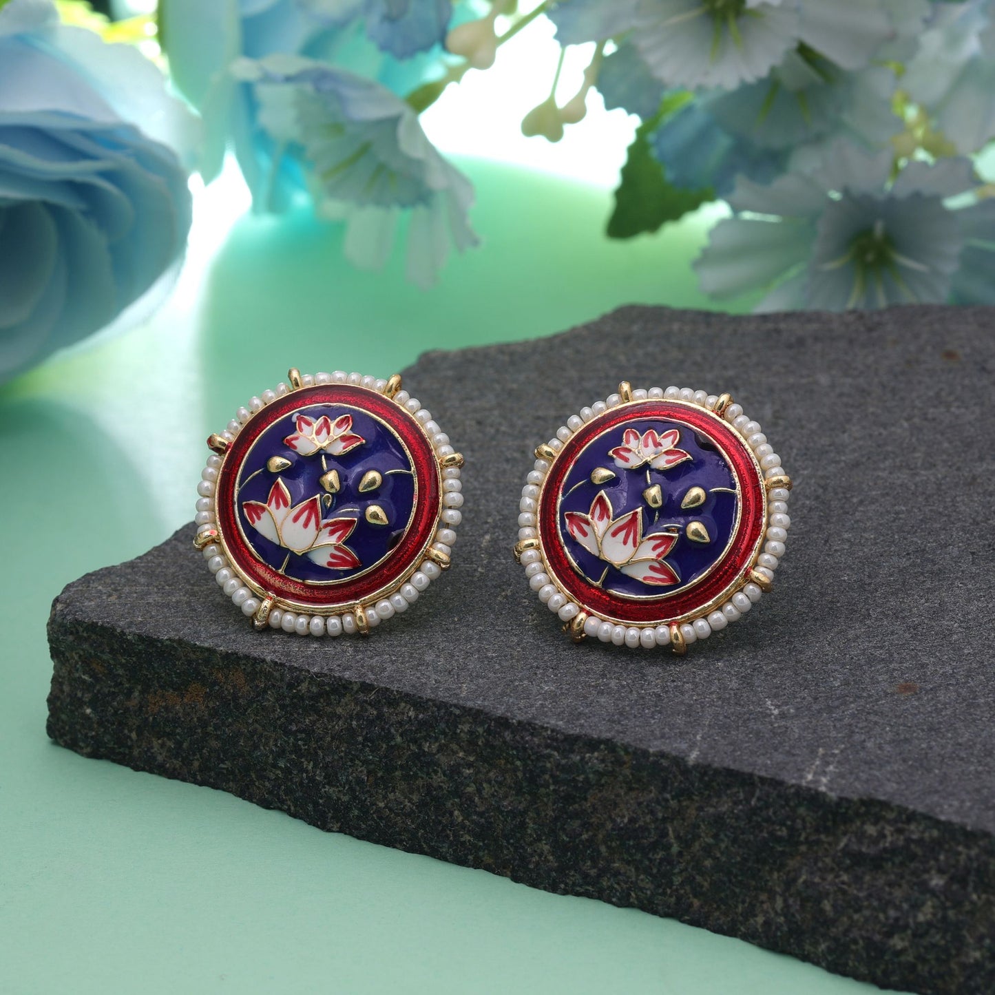 Blue Color Meenakari Earrings Featuring Elegant Ethnic Traditional Jewelry Style