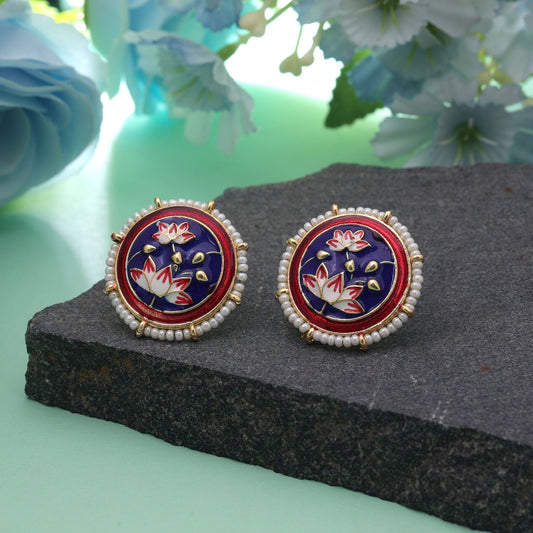 Blue Color Meenakari Earrings Featuring Elegant Ethnic Traditional Jewelry Style