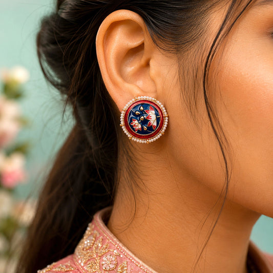Blue Color Meenakari Earrings Featuring Elegant Ethnic Traditional Jewelry Style