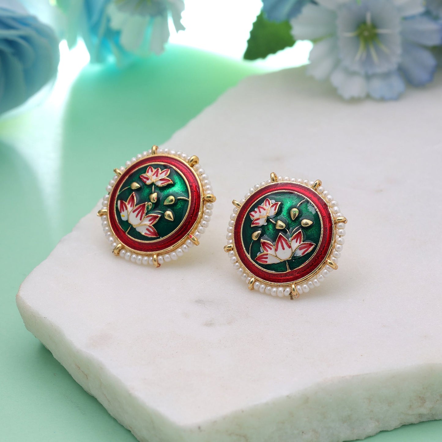 Green Color Meenakari Earrings with Classic Designer Traditional Pattern