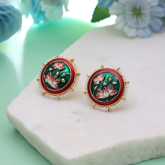 Green Color Meenakari Earrings with Classic Designer Traditional Pattern