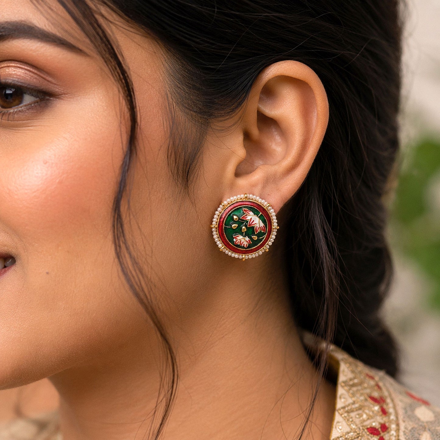 Green Color Meenakari Earrings with Classic Designer Traditional Pattern