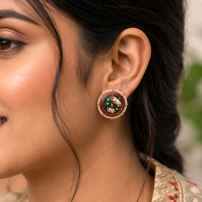 Green Color Meenakari Earrings with Classic Designer Traditional Pattern