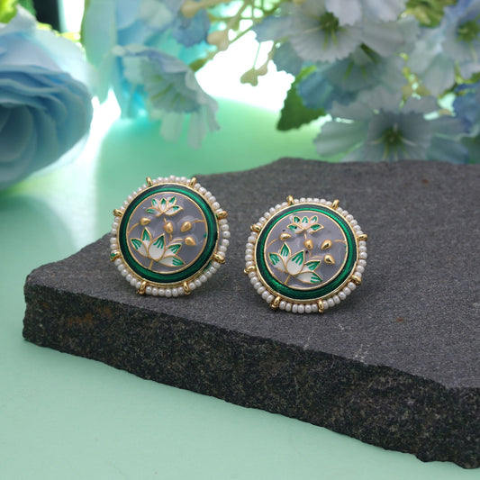 Grey Color Meenakari Earrings Featuring Modern Traditional Designer Look