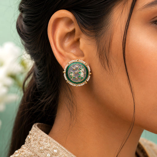 Grey Color Meenakari Earrings Featuring Modern Traditional Designer Look
