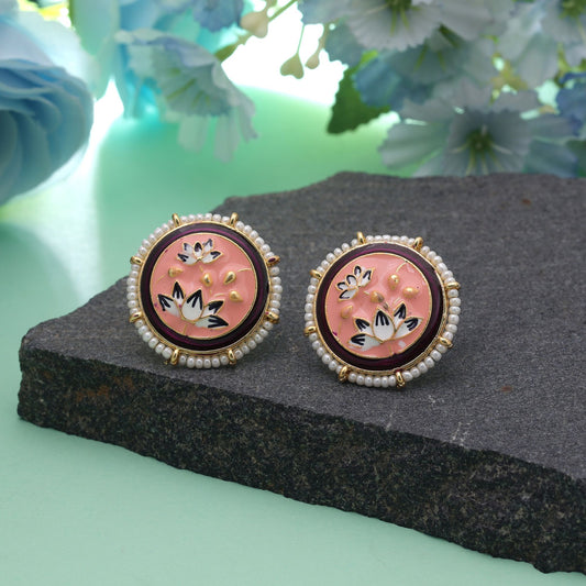 Peach Color Meenakari Earrings Crafted with Stylish Traditional Fashion Design
