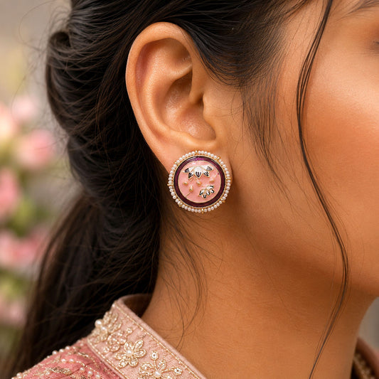 Peach Color Meenakari Earrings Crafted with Stylish Traditional Fashion Design