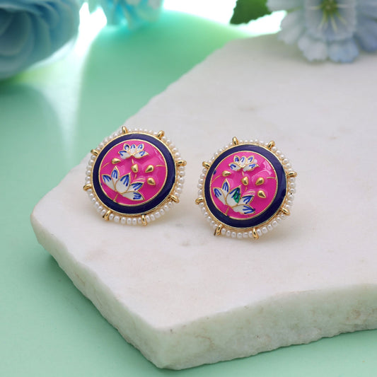 Pink Color Meenakari Earrings Crafted with Beautiful Traditional Handmade Finish