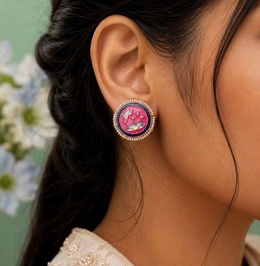 Pink Color Meenakari Earrings Crafted with Beautiful Traditional Handmade Finish