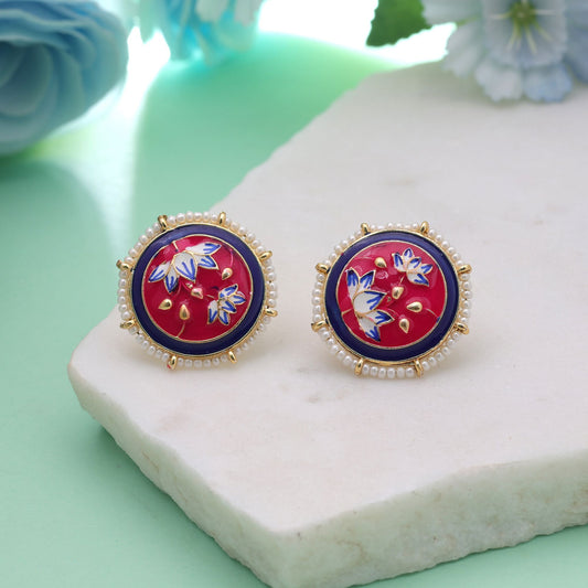 Rani Color Meenakari Earrings with Royal Handmade Designer Fashion Look
