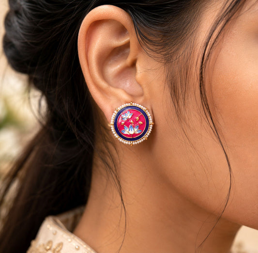 Rani Color Meenakari Earrings with Royal Handmade Designer Fashion Look