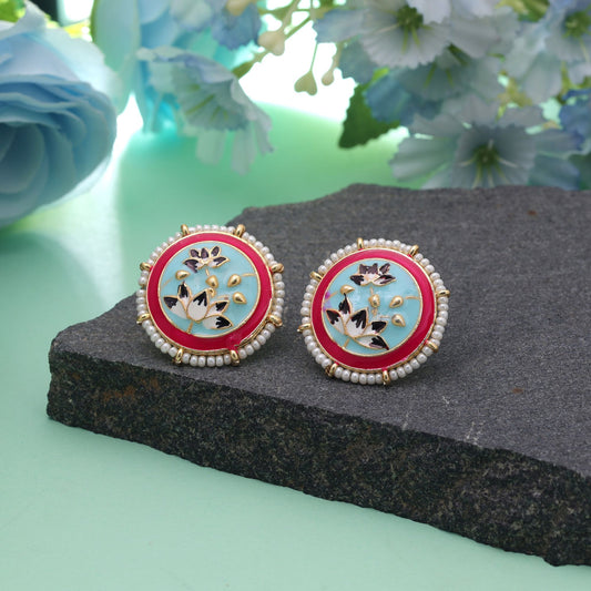 Sky Blue Color Meenakari Earrings Featuring Elegant Designer Ethnic Style