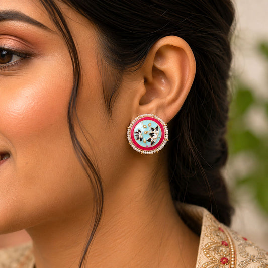 Sky Blue Color Meenakari Earrings Featuring Elegant Designer Ethnic Style