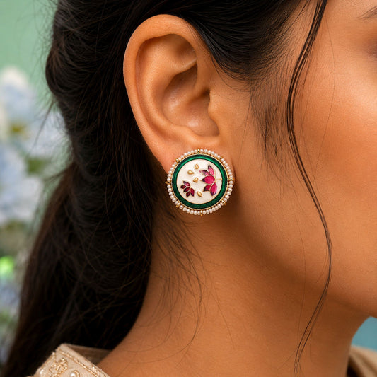 White Color Meenakari Earrings Featuring Premium Ethnic Handmade Jewelry Look