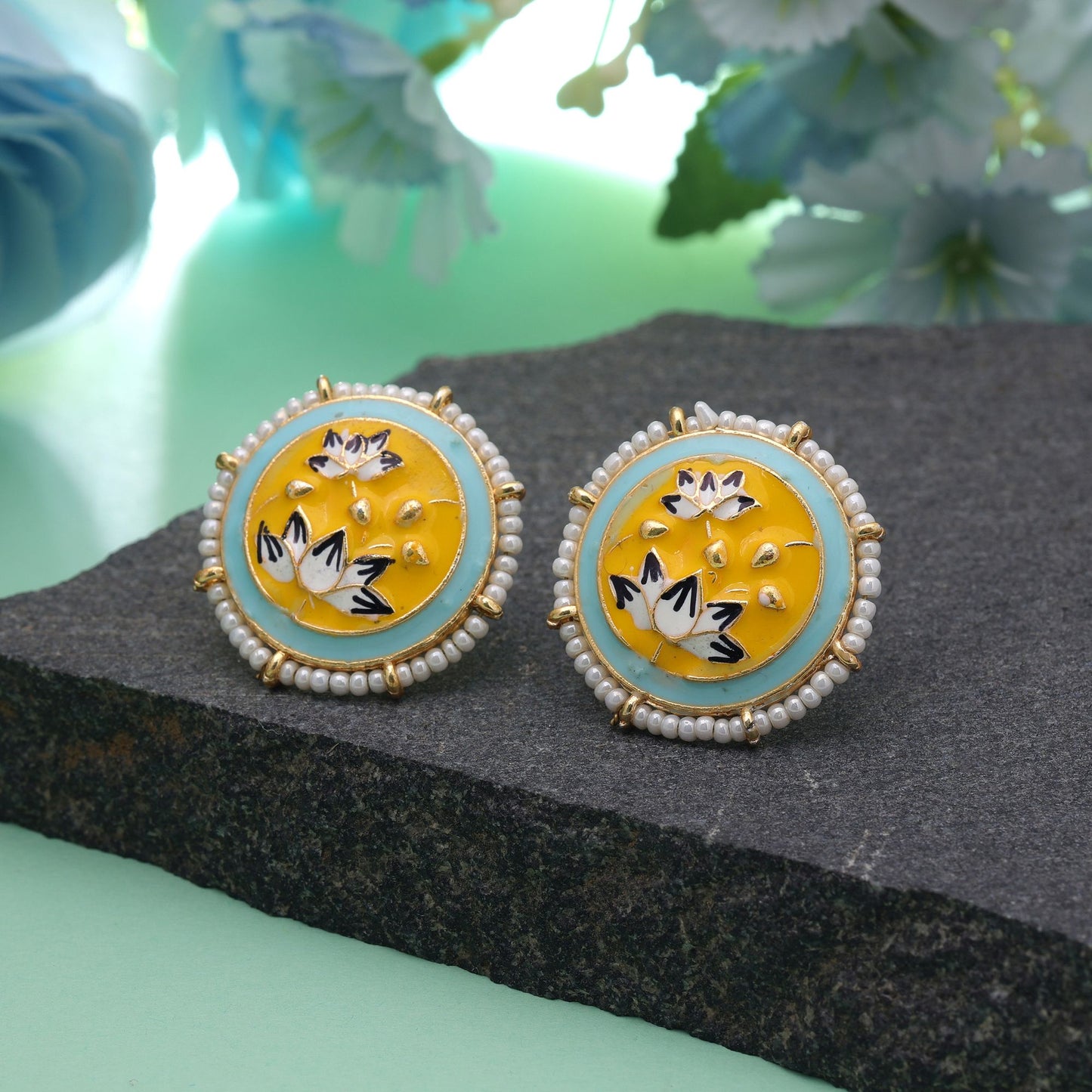 Yellow Color Meenakari Earrings Crafted with Beautiful Festive Wear Appeal