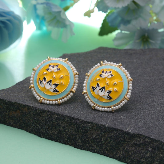 Yellow Color Meenakari Earrings Crafted with Beautiful Festive Wear Appeal