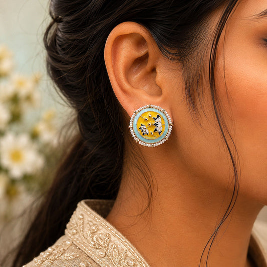 Yellow Color Meenakari Earrings Crafted with Beautiful Festive Wear Appeal
