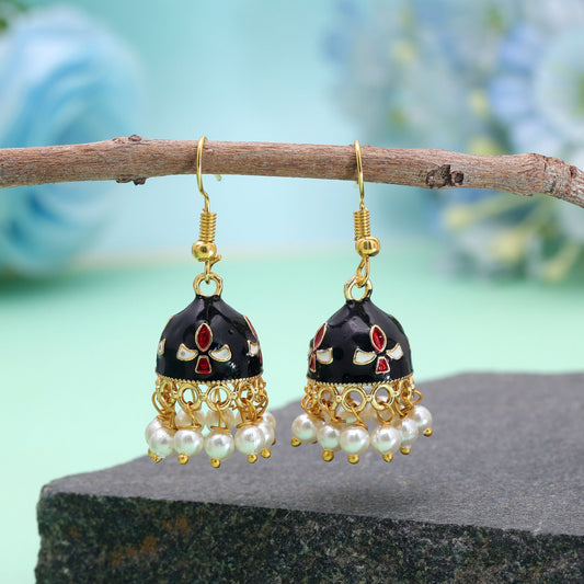Black Color Meenakari Earrings with Trendy Ethnic Jewelry Design Appeal