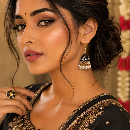 Black Color Meenakari Earrings with Trendy Ethnic Jewelry Design Appeal