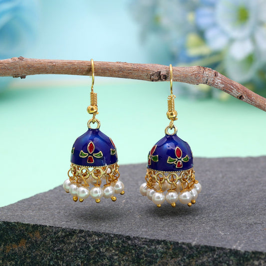 Blue Color Meenakari Earrings with Beautiful Festive Ethnic Fashion Appeal