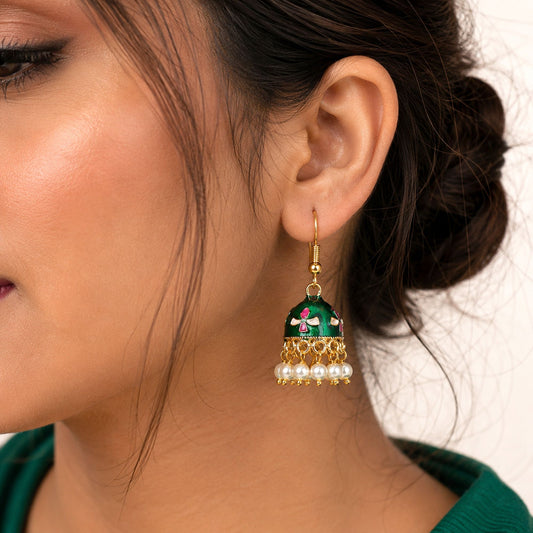 Green Color Meenakari Earrings Featuring Stylish Traditional Handmade Design