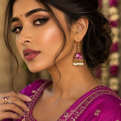 Magenta Color Meenakari Earrings Featuring Beautiful Traditional Designer Finish
