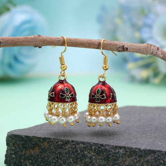 Maroon Color Meenakari Earrings Featuring Classic Traditional Handmade Look