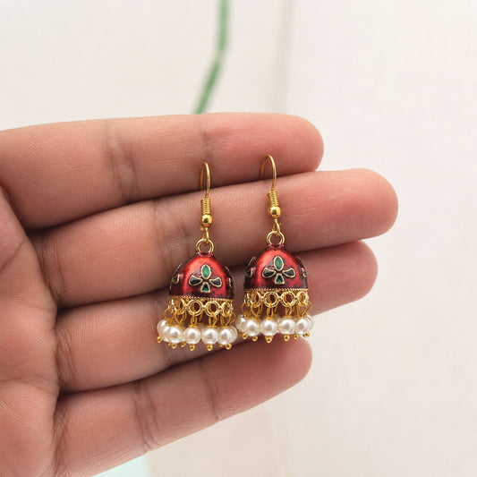 Maroon Color Meenakari Earrings Featuring Classic Traditional Handmade Look