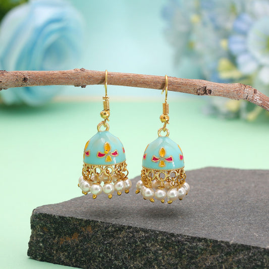 Sky Blue Color Meenakari Earrings Crafted with Elegant Festive Style