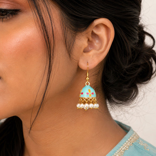 Sky Blue Color Meenakari Earrings Crafted with Elegant Festive Style