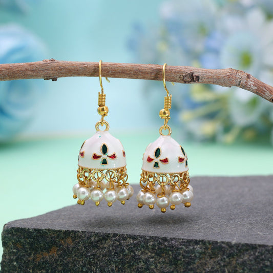 White Color Meenakari Earrings Crafted with Stylish Festive Fashion Design