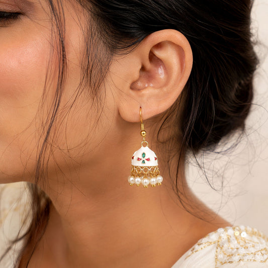 White Color Meenakari Earrings Crafted with Stylish Festive Fashion Design