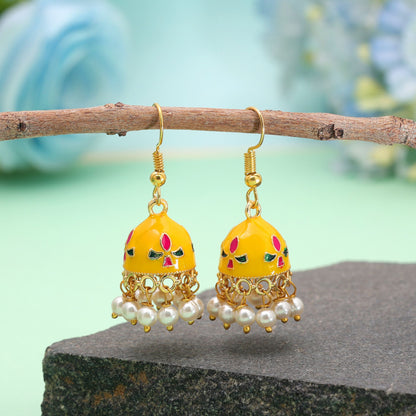 Yellow Color Meenakari Earrings with Royal Ethnic Handmade Jewelry Look