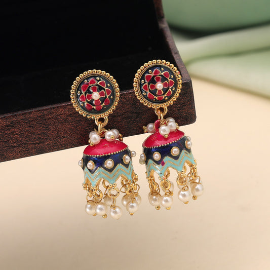 Blue Color Meenakari Earrings Crafted with Trendy Designer Fashion Style