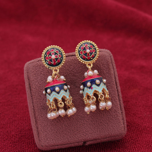 Blue Color Meenakari Earrings Crafted with Trendy Designer Fashion Style