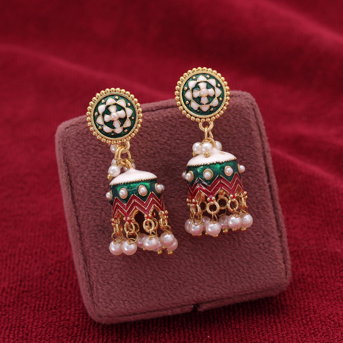 Green Color Meenakari Earrings with Beautiful Traditional Handmade Finish
