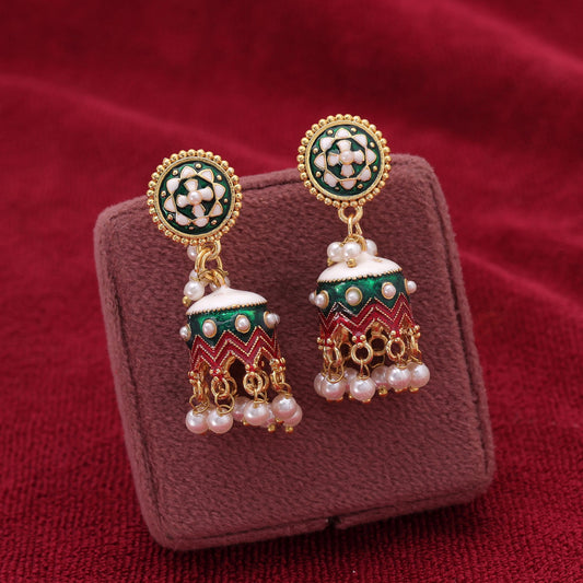 Green Color Meenakari Earrings with Beautiful Traditional Handmade Finish
