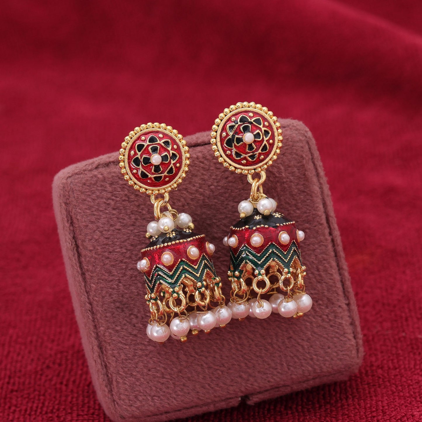 Maroon Color Meenakari Earrings with Elegant Handmade Ethnic Pattern