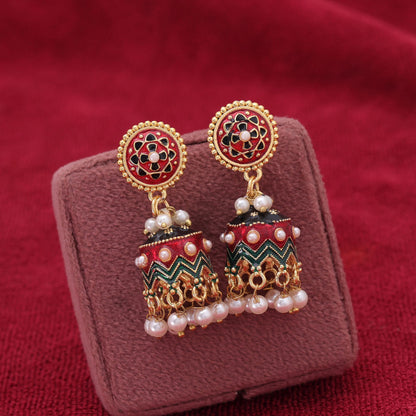 Maroon Color Meenakari Earrings with Elegant Handmade Ethnic Pattern