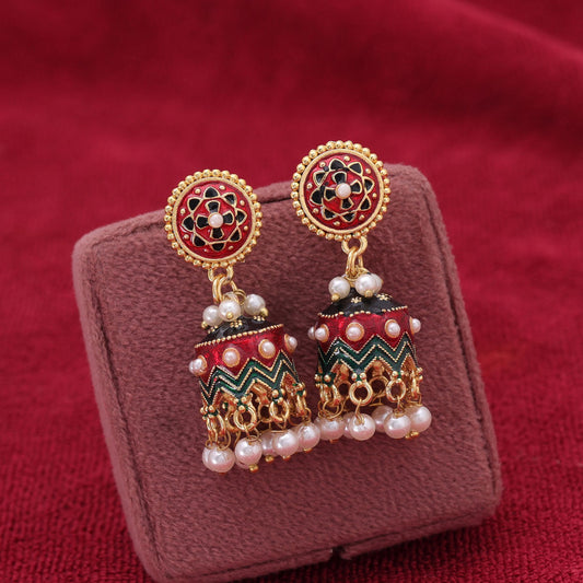 Maroon Color Meenakari Earrings with Elegant Handmade Ethnic Pattern